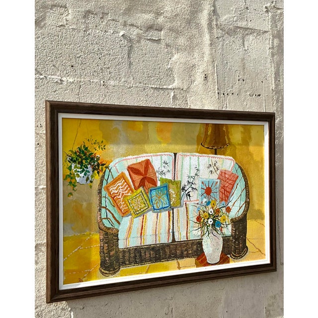 Late 20th Century Vintage Boho Original Still Life Painting on Canvas For Sale - Image 5 of 6
