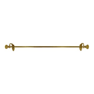 Vintage Brass Towel Bar or Curtain Rod With Ornate Cast Finials & Greek Key Mounting Brackets For Sale