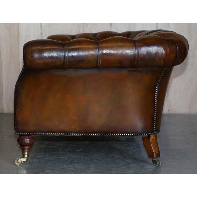 Exceptionally Rare Pair of Fully Restored Antique Howard & Sons Berners Street Leather Chesterfield Sofas For Sale - Image 4 of 18