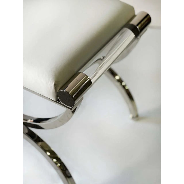 Pair of Lucite & Polished Nickel Benches by Charles Hollis Jones, Circa 1980's For Sale - Image 4 of 7