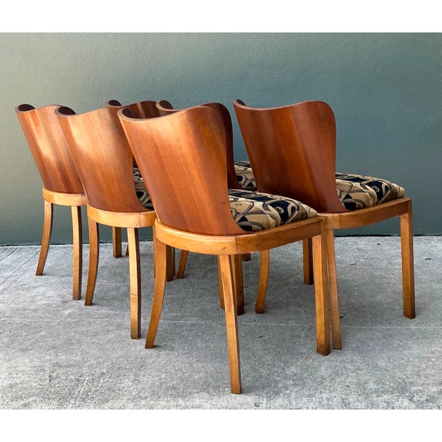 Vintage Art Deco Style Burl Wood Dining Chairs - Set of 6 For Sale - Image 11 of 12