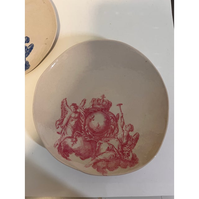 1990s Vintage Art Studio Pottery Plates With Crests Set/2 For Sale - Image 5 of 5