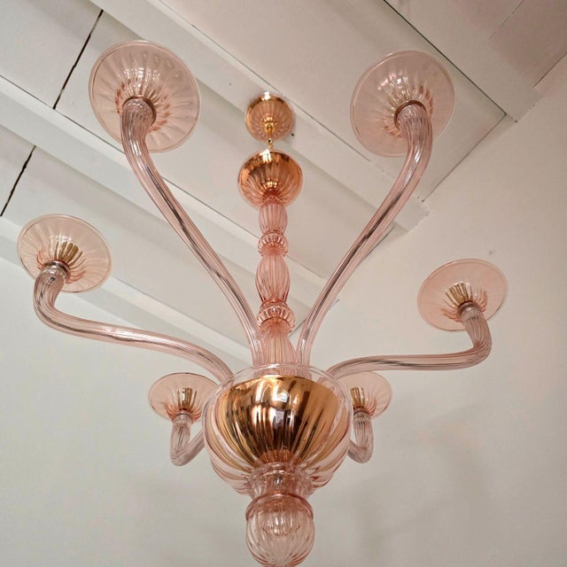 1970s Italian Pink Neoclassical Murano Glass Chandelier For Sale In Dallas - Image 6 of 11