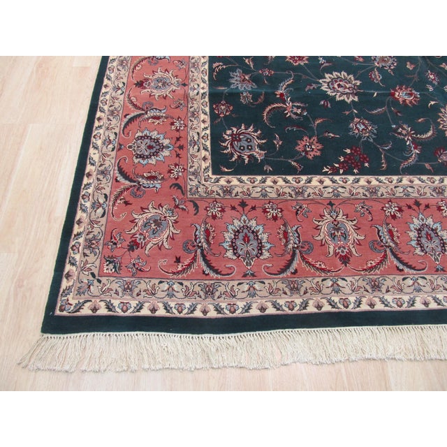 Textile Large Modern Fine Persian Floral Design Green Hand-Knotted Wool Area Rug Carpet For Sale - Image 7 of 7