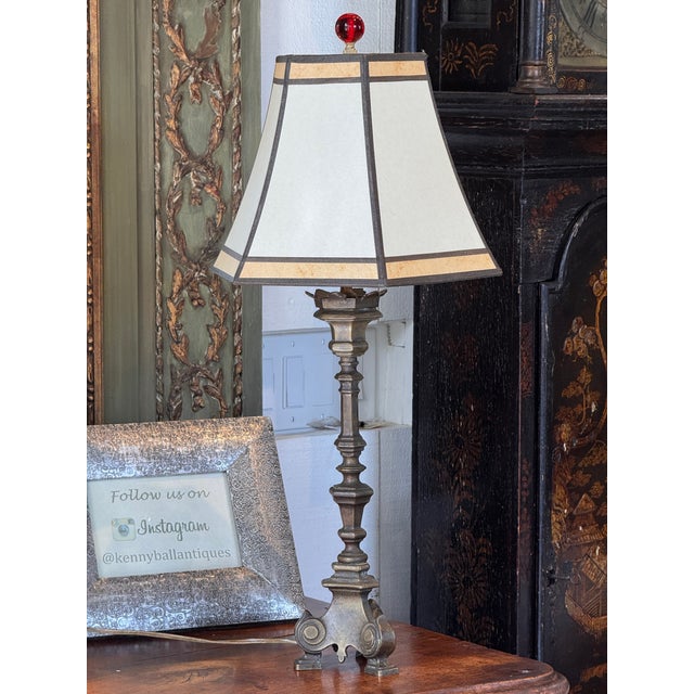 Metal 1920s Bronze Altar Stick Lamp For Sale - Image 7 of 11