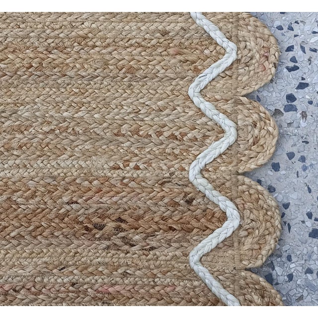Textile Handwoven Natural Jute Doormat Rug With Raised Zigzag Ivory 3d Border For Sale - Image 7 of 10