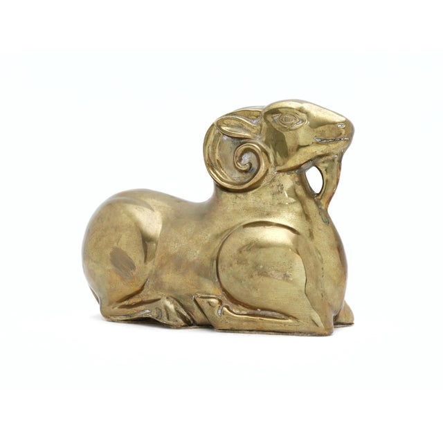 Mid-Century Modern Large Late 20th Century Brass Ram Figurine For Sale - Image 3 of 9