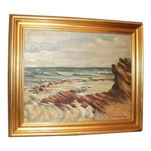 Antique 1800's Original Harmand Seascape Coast Nautical Oil Painting Canvas Art