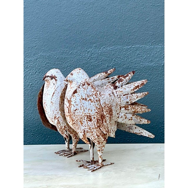 Vintage Distressed Punch Cut Metal Birds - A Pair For Sale - Image 11 of 12