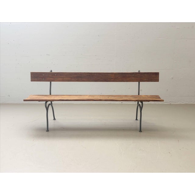 Garden Bench with Delicate Cast Iron Frame and Wooden Slats, 1950s For Sale - Image 16 of 16