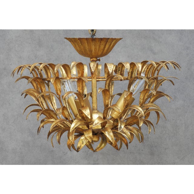 1950s Mid-Century Modern Spanish Gilt Iron Foliage Flush Mount, 1950s For Sale - Image 5 of 7