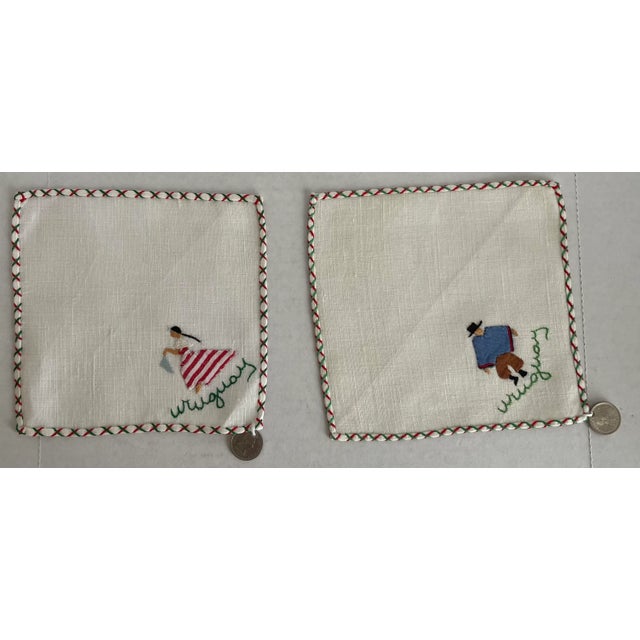 Set of 4 South American Embroidered Cocktail Napkins For Sale - Image 4 of 7