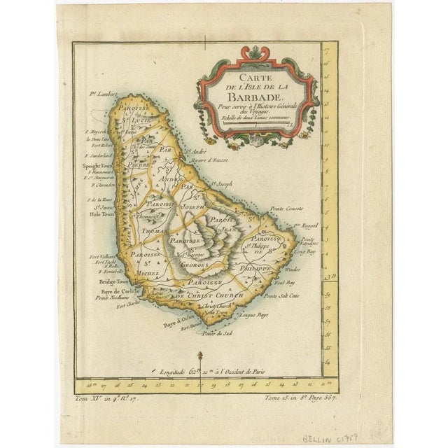 Carte de l'Isle de la Barbade by Jacques-Nicolas Bellin (1703–1772), Circa 1759 This rare antique map of Barbados, titled...