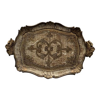 Vintage Small Italian Florentine Wooden Tray For Sale