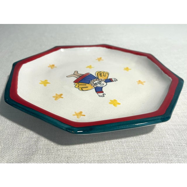 Mid 20th Century MCM Italian DeSimone Octagonal Ceramic Hand Painted Angel Plate For Sale - Image 5 of 7