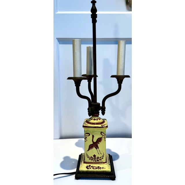 Hand Painted Ceramic Table Lamp, Bouillotte Style For Sale - Image 15 of 18