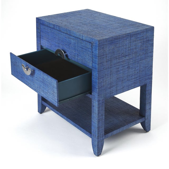 Coastal Amelle 24 in. W Rectangular Raffia 2 Drawer Nightstand with Lower Open Shelf, Blue Raffia For Sale - Image 3 of 6