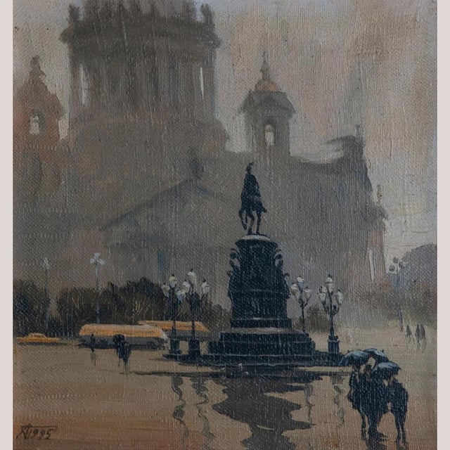 After Boris Alexeyevich Semyonov, Equestrian Monument in the Mist, 1990s, Oil on Canvas, in Good conditions. Designed 1990...