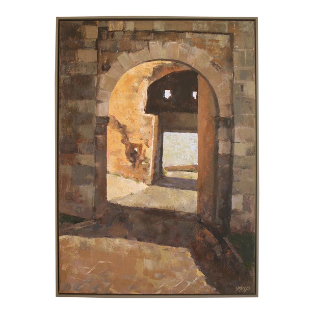 Contemporary Impressionist Italy Medieval Gate Framed Original Oil Painting For Sale