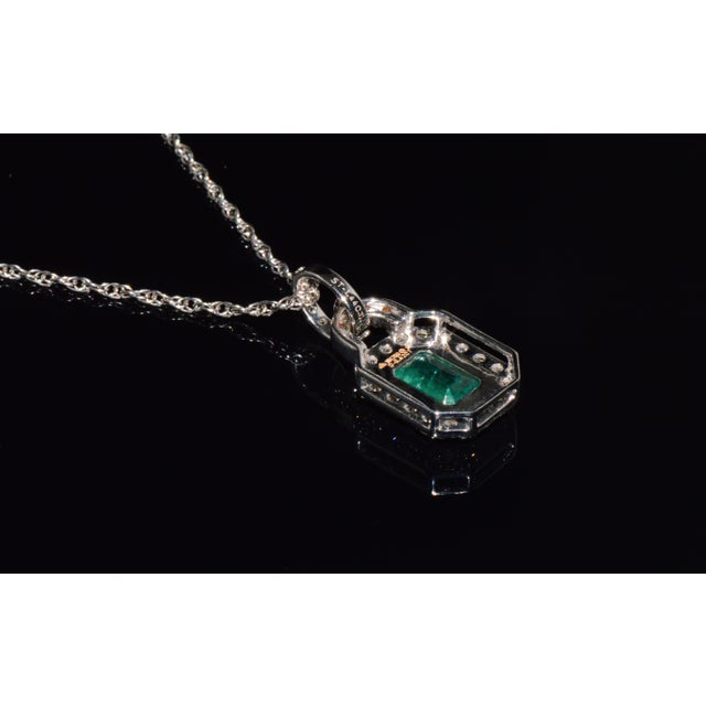 Late 20th Century Certified Natural 2.06cts Emerald & Diamond 18k White Gold Pendant Charm For Sale - Image 9 of 11