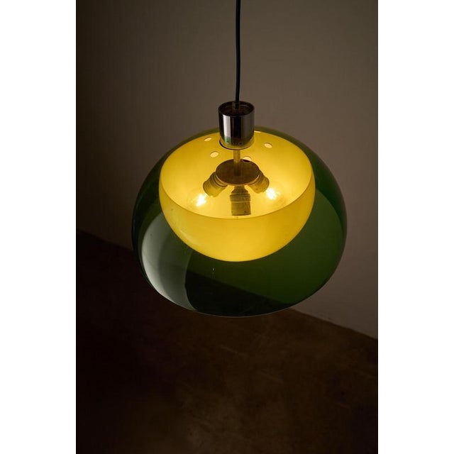Metal Space Age Green Semi-Sphere Pendant with White Diffuser, 1970s For Sale - Image 7 of 10