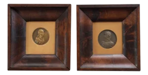 Antique French Bronze Portrait Medallions of Louis Xiii, Framed Walnut Shadow Boxes,