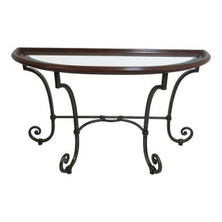 1990s Ethan Allen Tuscany Wrought Iron Wood Console Table For Sale