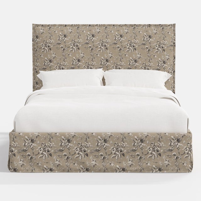 Transitional Stoffer Home x Cloth & Company Maura Slipcover Bed in Michigan Bird Toile Sand - California King For Sale - Image 3 of 6