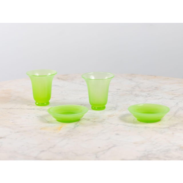 Opaline Lime Green Glass Vase and Dish, France 1920s For Sale - Image 4 of 12