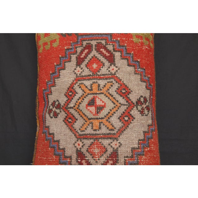 Red Handmade Authentic Turkish Throw Rug Pillw With Red&Green Color -17'' X 36'' For Sale - Image 8 of 15