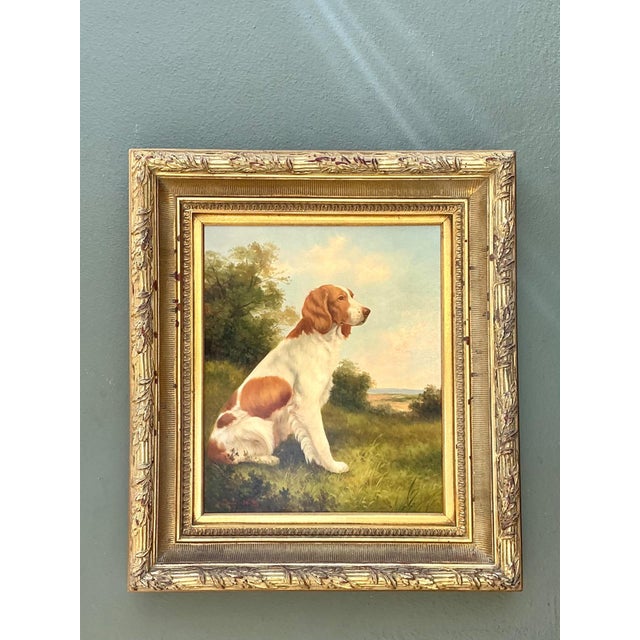 Vintage Landscape Oil Painting With Dog For Sale - Image 10 of 14