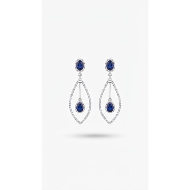 2020s Natural Sapphire 4.11cts & Diamond 1cts Earring in 14k Gold For Sale - Image 5 of 8