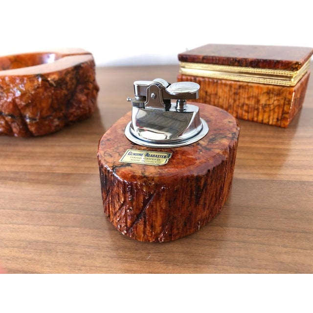 Roman Hand-Worked Alabaster Smoke Set, Italy, 1960s, Set of 3 For Sale - Image 14 of 18