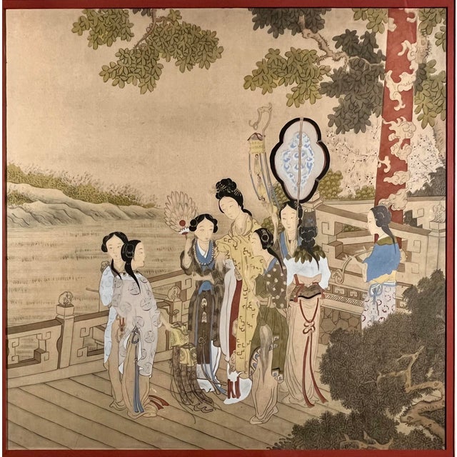 Paper Pair of Antique Chinese Export Paintings Qing Court Figures Custom Framed For Sale - Image 7 of 13