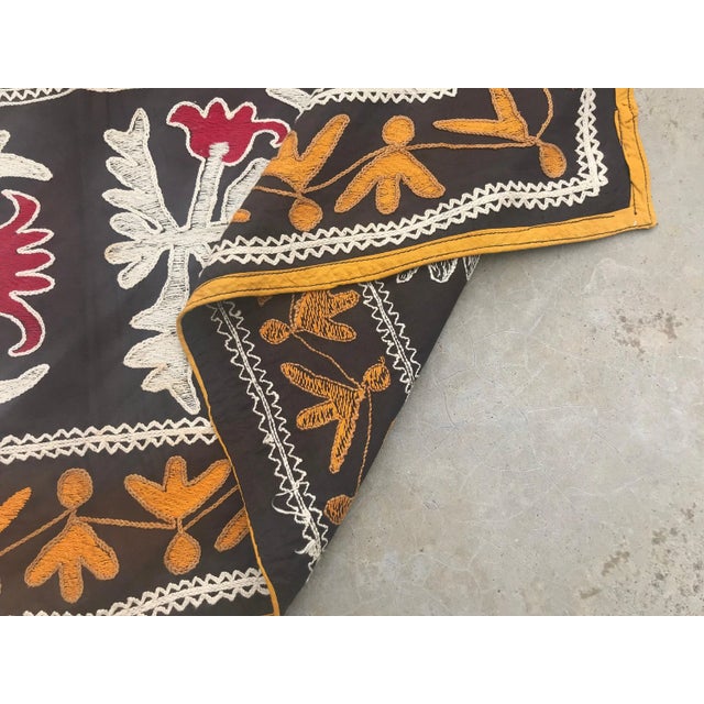 Traditional Tablecloth / Vintage Suzani Tapestry - 3'9" x 3'5" For Sale - Image 4 of 8