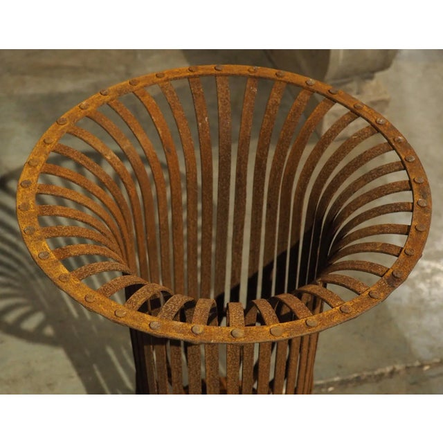Brown Pair of Vintage Weathered Iron Basket Form Urns From France, 20th Century For Sale - Image 8 of 12