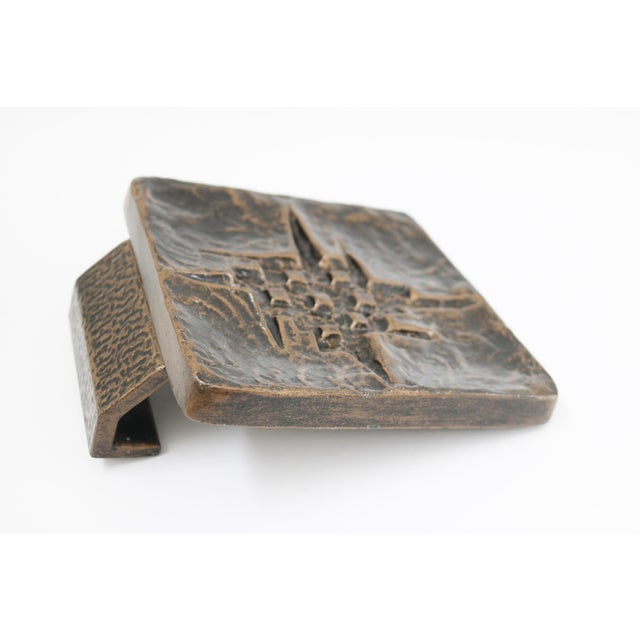 Brutalist front door handle Bronze-colored cast aluminum New and unused Old stock No pre-drilled holes are present on the...