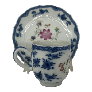 Qianlong Period Chinese Export Porcelain Tea Cup & Saucer - Lotus Underglaze