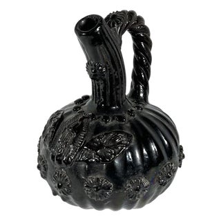 Antique Lady of Guadalupe Holy Water Pottery Jug For Sale