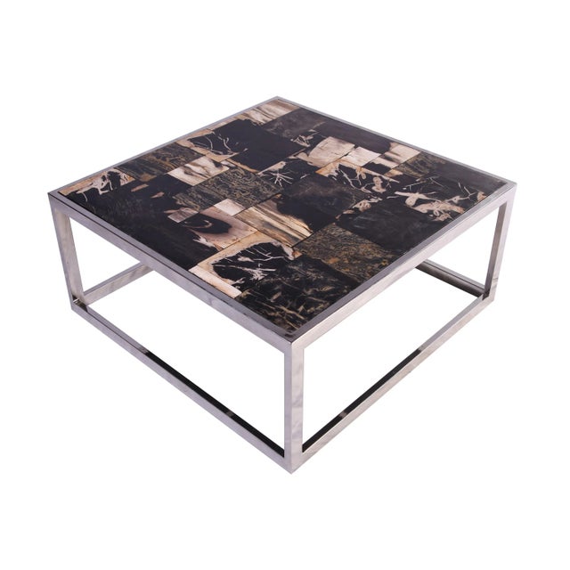 Black Organic Modern Square Sliced Petrified Wood Top Coffee Table For Sale - Image 8 of 11