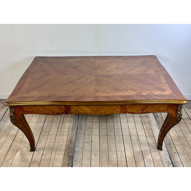 Louis XV Style Table with Extensions in Marquetry and Bronze, 1940s For Sale - Image 12 of 12