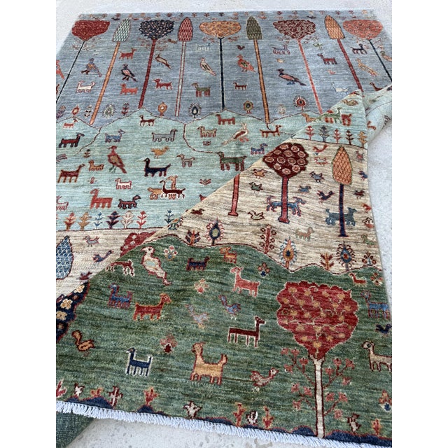 Blue Blue Green Persian Gabbeh Tree of Life Rug, 05'00 X 07'00 For Sale - Image 8 of 10