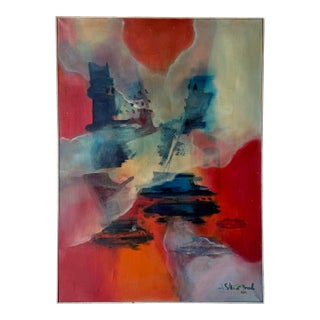 1960s Vintage Expressionist Abstract Acrylic on Canvas Painting For Sale
