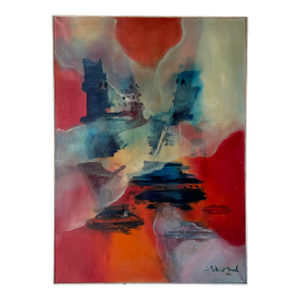 1960s Vintage Expressionist Abstract Acrylic on Canvas Painting