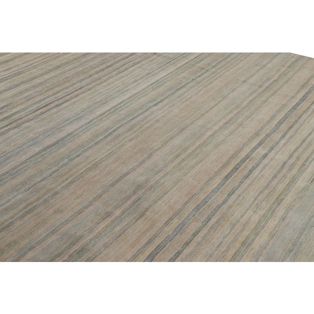 Textile Rug & Kilim’s Modern Textural Rug in Greige and Blue Stripes and Striae For Sale - Image 7 of 8