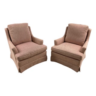 Late 20th Century Hollywood Regency Low Profile Club Chairs in Pink Hatian Cotton by Stanton Cooper Ltd. - Set of 2 For Sale