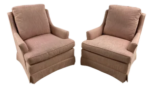 Late 20th Century Hollywood Regency Low Profile Club Chairs in Pink Hatian Cotton by Stanton Cooper Ltd. - Set of 2
