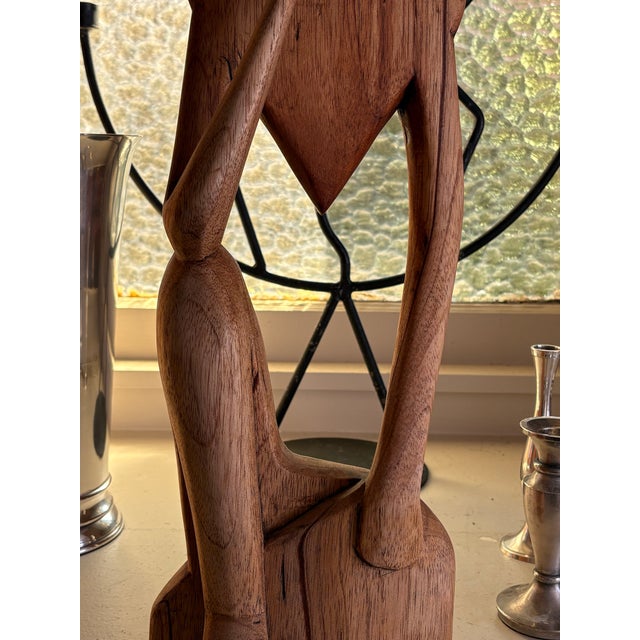 Vintage Ghanaian Hand-Carved Wood Abstract Seated Figure Sculpture For Sale In Seattle - Image 6 of 10