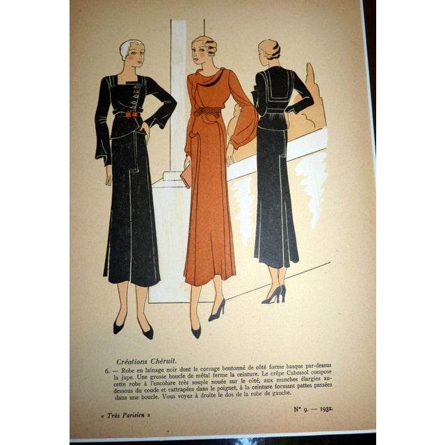 An elegant original 1932 Art Deco fashion plate from the famed French journal Très Parisien. This is an authentic pochoir,...