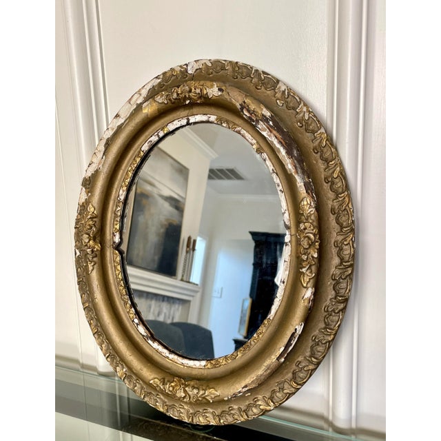 Antique French Baroque Oval Solid Wood Wall Mirror For Sale - Image 9 of 12